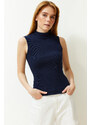 Trendyol Navy Blue-Grey Melange 2-Pack Fitted Ribbed Stretch Knit Blouse