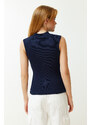 Trendyol Navy Blue-Grey Melange 2-Pack Fitted Ribbed Stretch Knit Blouse