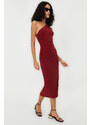 Trendyol Tile One Shoulder Draped Fitted Midi Stretch Knitted Dress