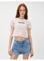 Koton Crop T-Shirt Printed Short Sleeves Crew Neck