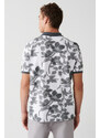 Avva Men's Anthracite 100% Cotton Floral Print Regular Fit 2 Button Polo Neck T-shirt