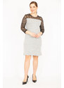 Şans Women's Plus Size Gray Dress With Lace Detail