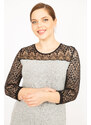 Şans Women's Plus Size Gray Dress With Lace Detail