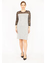 Şans Women's Plus Size Gray Dress With Lace Detail