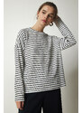 Happiness İstanbul Women's White Striped Knitted Blouse