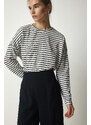 Happiness İstanbul Women's White Striped Knitted Blouse