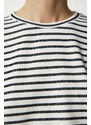 Happiness İstanbul Women's White Striped Knitted Blouse