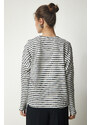 Happiness İstanbul Women's White Striped Knitted Blouse