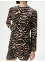 Koton Mini Satin Dress Leopard Pattern Long Sleeve