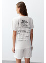 Trendyol Women's Couple Ecru 100% Cotton Slogan Printed Knitted Pajamas Set