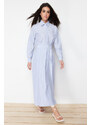 Trendyol Blue Shirt Collar Striped Woven Dress