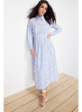 Trendyol Blue Shirt Collar Striped Woven Dress