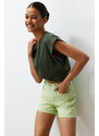 Trendyol Water Green Folded High Waist Denim Shorts