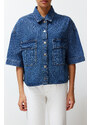 Trendyol Blue Short Sleeve Pocket Detailed Denim Shirt