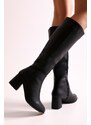 Shoeberry Women's Kiella Black Skin Heeled Boots, Black Skin