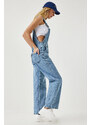 Happiness İstanbul Women's Light Blue Wide Pocket Denim Jumpsuit