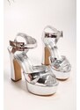 Shoeberry Women's Iean Silver Mirrored Platform Heels