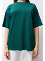 Trendyol Emerald Green 100% Cotton Back Motto Printed Oversize/Creature Knitted T-Shirt