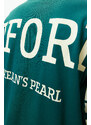 Trendyol Emerald Green 100% Cotton Back Motto Printed Oversize/Creature Knitted T-Shirt