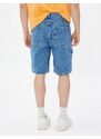 Koton Bermuda Denim Shorts with Stitching Detail, Pockets, Buttons, Cotton