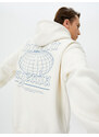 Koton Oversize Sweatshirt Hooded with Printed Slogan on the Back