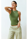 Trendyol Khaki Faded/Faded Effect Cotton Halter Neck Fitted Elastic Knitted Undershirt