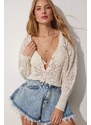 Happiness İstanbul Summer Openwork V-Neck Knitwear Cardigan