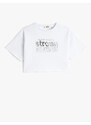 Koton Oversized Crop T-Shirt Printed Short Sleeves Crew Neck Cotton