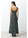 Trendyol Blue Leopard Print A-line Slit Detailed Maxi Woven Dress