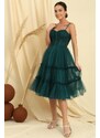 By Saygı Rope Strap Strapless Underwire Lined Jupons Tulle Tiered Tulle Short Dress