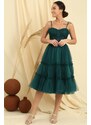 By Saygı Rope Strap Strapless Underwire Lined Jupons Tulle Tiered Tulle Short Dress