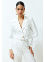 Trendyol Ecru Regular Crop Striped Woven Blazer Jacket