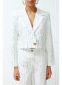 Trendyol Ecru Regular Crop Striped Woven Blazer Jacket