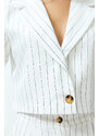 Trendyol Ecru Regular Crop Striped Woven Blazer Jacket