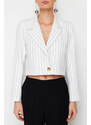 Trendyol Ecru Regular Crop Striped Woven Blazer Jacket