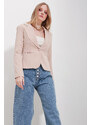 Trend Alaçatı Stili Women's Beige Inner Lined One Button Jacket