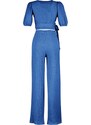 Trendyol Indigo Double Breasted Collar Balloon Sleeves Textured Fabric Knitted Top-Upper Suit
