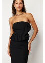 Trendyol Black Flounce Woven Elegant Evening Dress