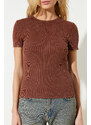 Trendyol Brown Vintage/Faded Effect Basic Twill Cotton Stretchy Knitted T-Shirt