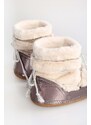 Shoeberry Women's Snowie Beige Feathered Thick Sole Snow Boots