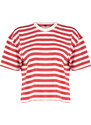 Trendyol Red Striped 100% Cotton Asymmetrical Loose/Relaxed Cut Knitted T-Shirt