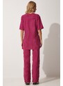 Happiness İstanbul Women's Plum Corduroy Flexible Knit Top and Bottom Set