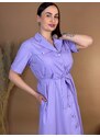 Webmoda Dámské midi fialové košilové šaty s páskem