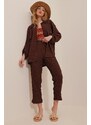 Trend Alaçatı Stili Women's Brown Polo Collar Double Seekers Set