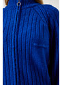 Happiness İstanbul Women's Dark Blue Zippered Knitwear Cardigan