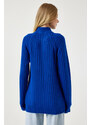 Happiness İstanbul Women's Dark Blue Zippered Knitwear Cardigan