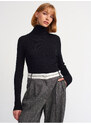 Dilvin 10429 Turtleneck Ribbed Sweater-Black