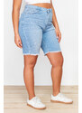 Trendyol Curve Blue Leg Tassel Detailed Stretchy Skinny Denim Shorts