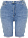 Trendyol Curve Blue Leg Tassel Detailed Stretchy Skinny Denim Shorts