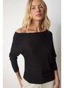 Happiness İstanbul Women's Black Boat Collar Knitwear Blouse